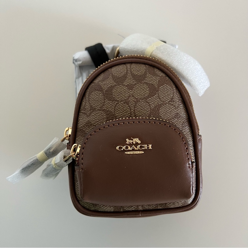 Coach Brown Signature Mini Key & Card Holder